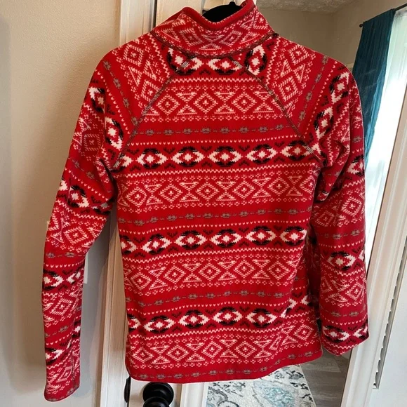 Eddie Bauer Orange Geometric Fleece Pullover - Picture 4 of 4